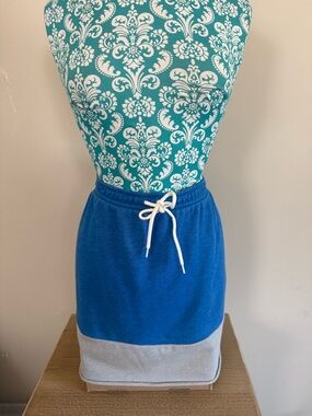 City Streets Blue Drawstring Colorblock Mini Skirt with Gray Band